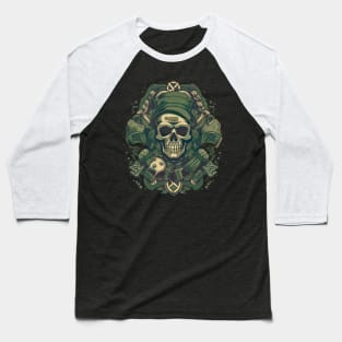 Cartoon dark themed Skull green colour sheme Baseball T-Shirt